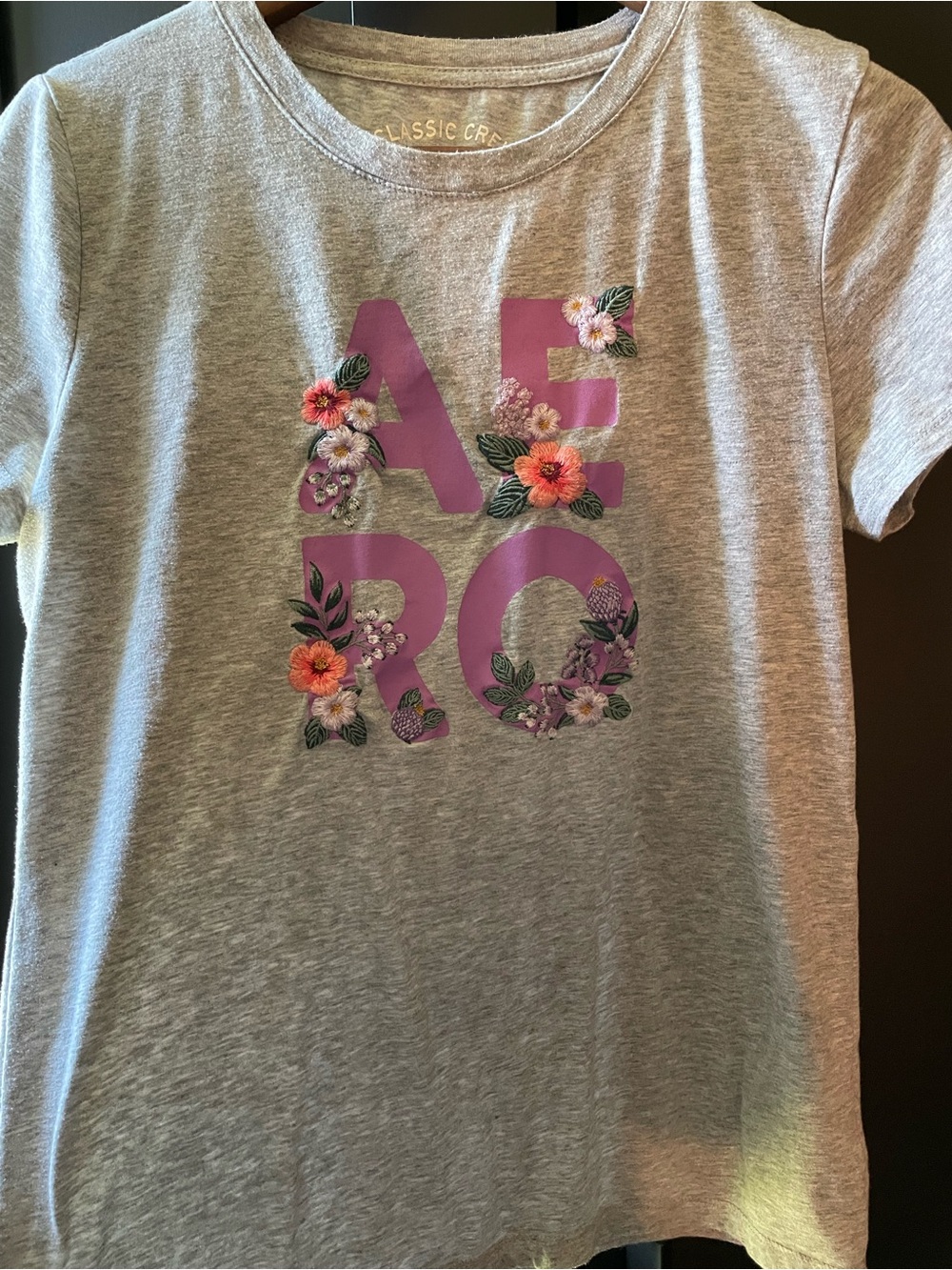 Beautiful embroidered floral pink & lavender AEROPOSTALE tee
